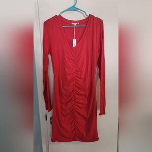 SUNDRY orange cotton long sleeve ruched down front and back size 4(xl)